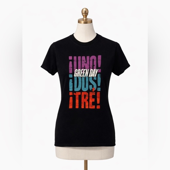 Greenday Other - Green Day 2013 Uno Dos Tre Tee - Band Black Distressed Cutoff T Mens Small